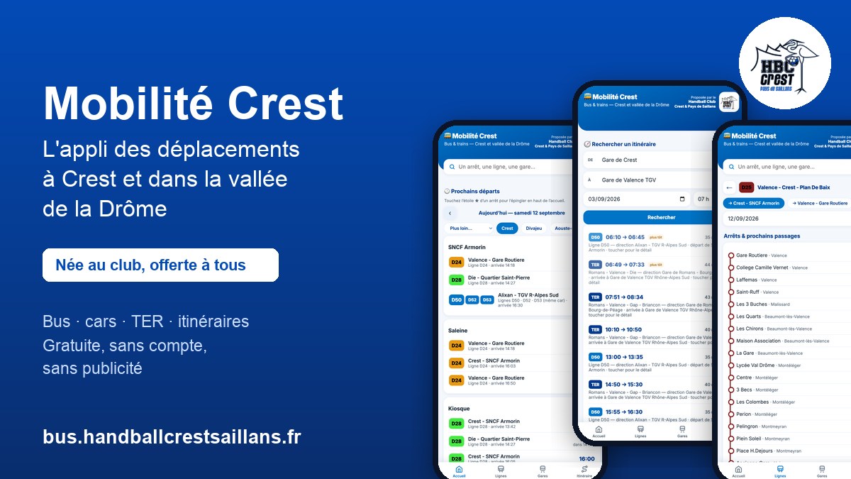 Mobilité Crest : le club lance une appli pour venir au hand en bus, car ou train